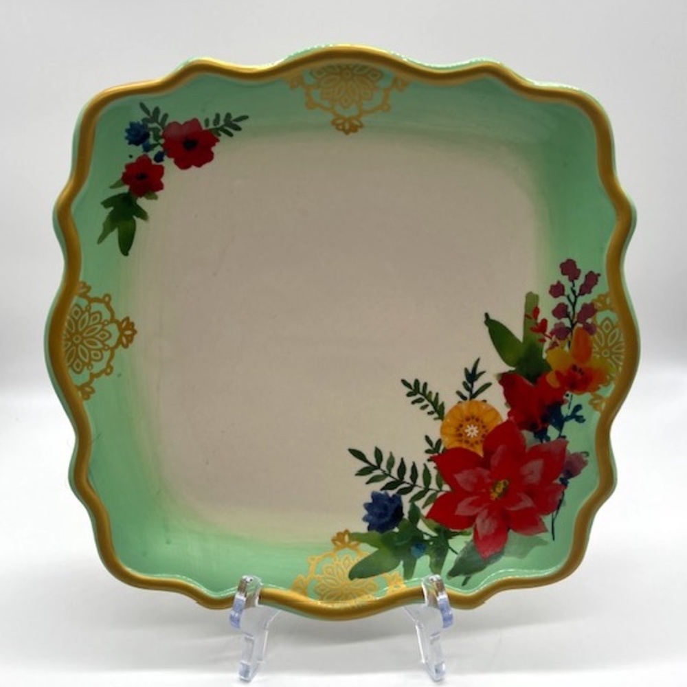 Pioneer Woman Winter Bouquet Square 10.5" Dinner Plate Stoneware Floral - NEW